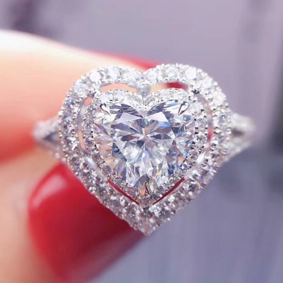 ⚡Sweet Pure CZ Double Layer Cross Fashion Heart Rings for Women, MARR9016 - Picture 1 of 6